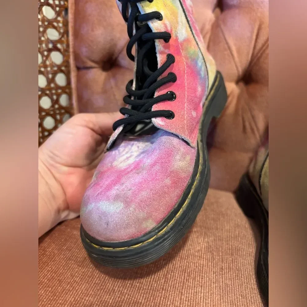 Dr. Martens Kids Tie Dye Lace Up Boots Size 3 | Rainbow Pastel Docs